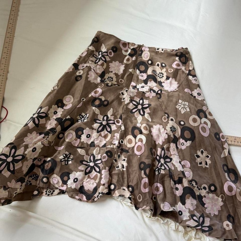 Y2K Banana Republic brown floral silk midi skirt size 6 100% silk - Picture 7 of 7